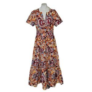 Anthropologie The Somerset Maxi Dress, Smocked, Tiered, V-Neck, Cotton, Size M
